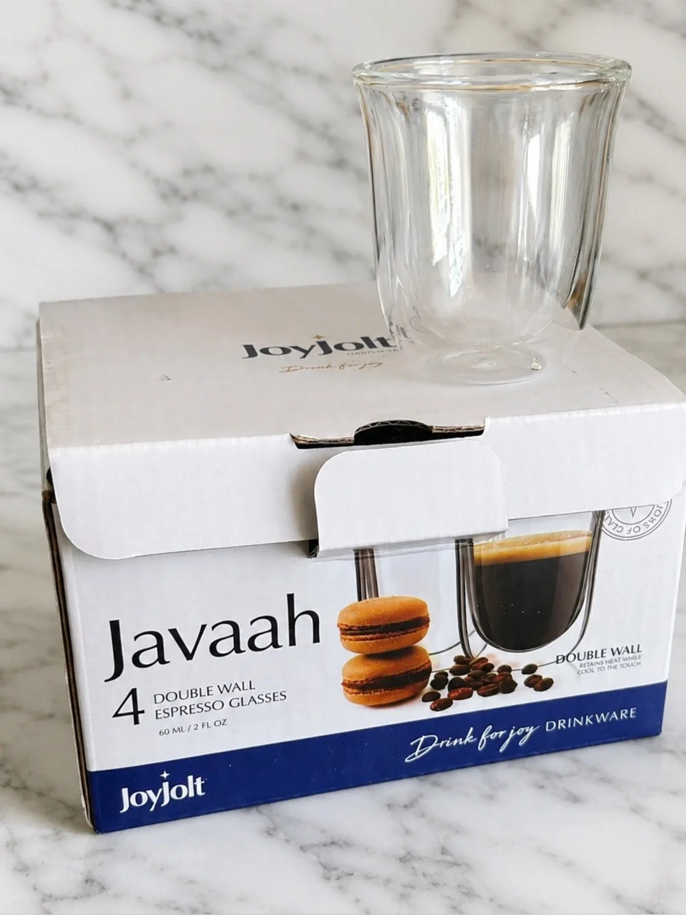 JoyJolt Javaah Double Wall Espresso Glasses 2 Oz Set of 4 NWT